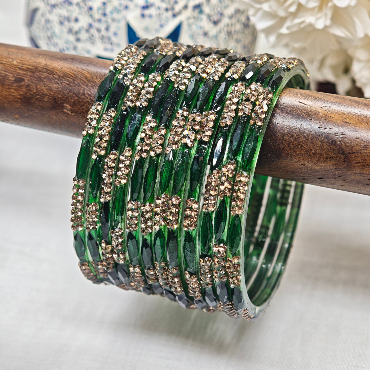 Stone Studded Glass Bangles Set of 12